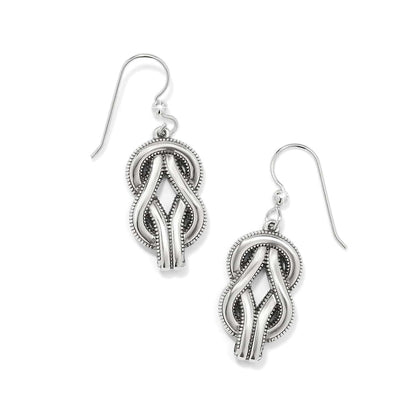 Brighton drop earrings with silver-plated interwoven knot design and beaded detailing on a white background