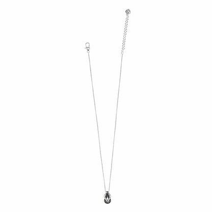 Brighton pendant necklace with silver-plated chain, lobster clasp, and small enamel knot pendant on a white background