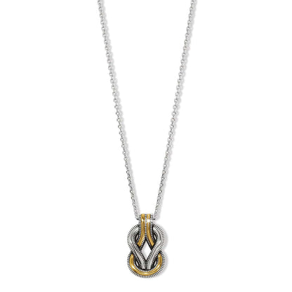 Brighton pendant necklace with two-tone interlocking knot design and beaded detail on a white background