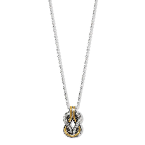 Brighton pendant necklace with two-tone interlocking knot design and beaded detail on a white background