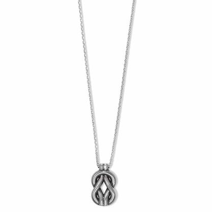 Brighton pendant necklace with silver-tone interwoven knot design and delicate chain on a white background
