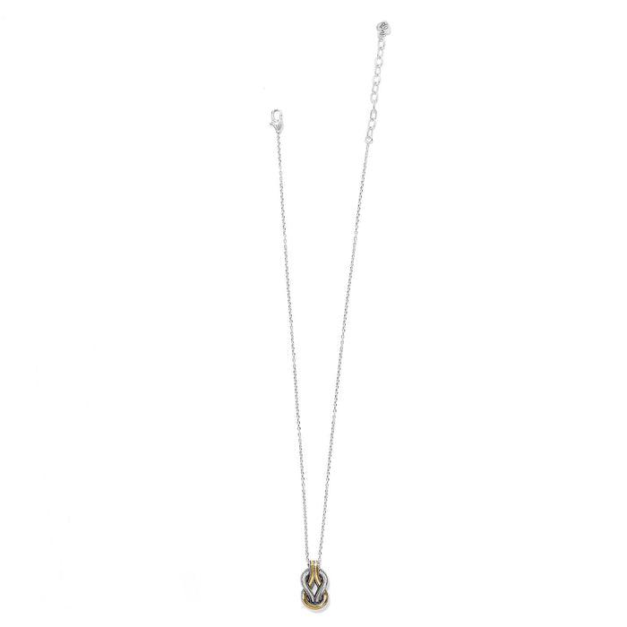 Brighton pendant necklace with two-tone knot design and delicate silver-tone chain on a white background