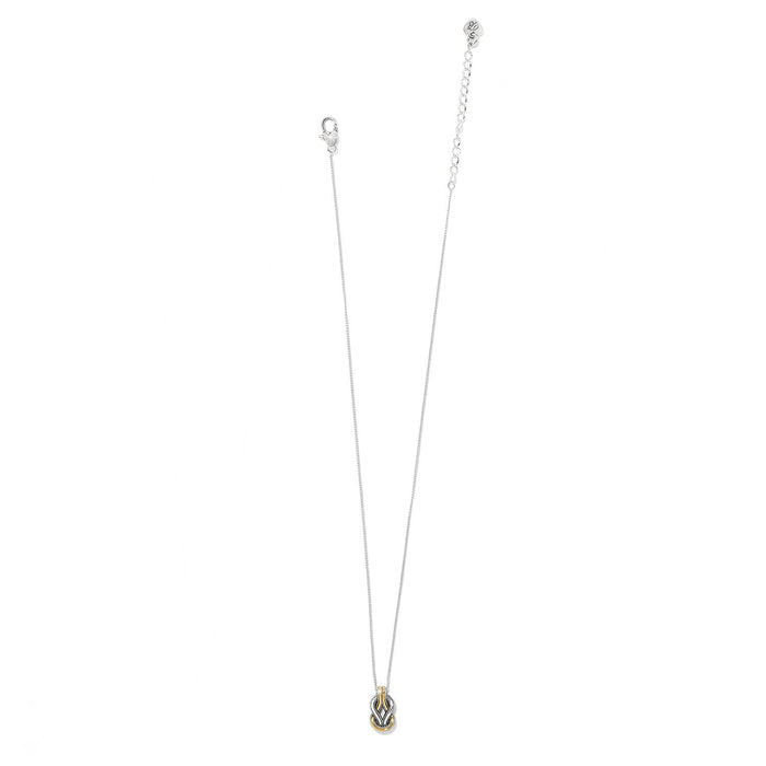 Brighton pendant necklace with two-tone knot pendant, extender chain, and lobster clasp on a white background