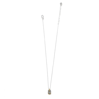 Brighton pendant necklace with two-tone knot pendant, extender chain, and lobster clasp on a white background