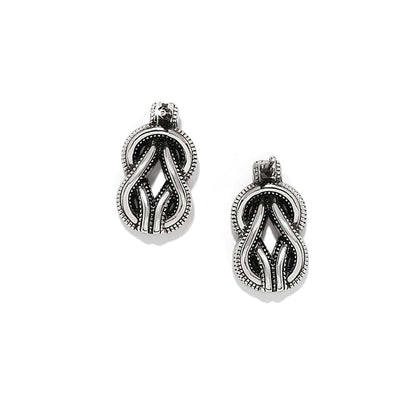 Brighton earrings with two-tone knotted openwork design and beaded edge detailing on a white background