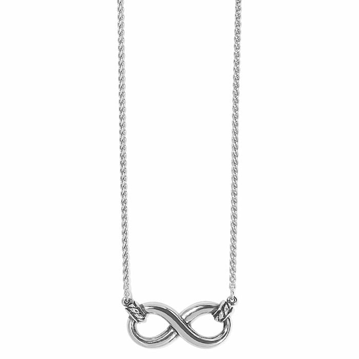 Brighton pendant necklace with silver-plated infinity symbol charm on a delicate chain on a white background