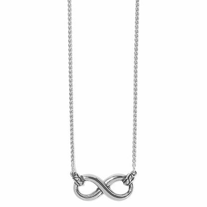 Brighton pendant necklace with silver-plated infinity symbol charm on a delicate chain on a white background