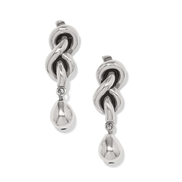 Brighton drop earrings with silver-plated twisted knot design and teardrop dangles on a white background