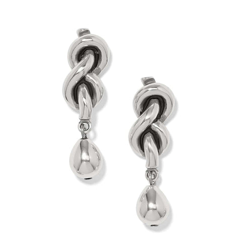 Brighton drop earrings with silver-plated twisted knot design and teardrop dangles on a white background