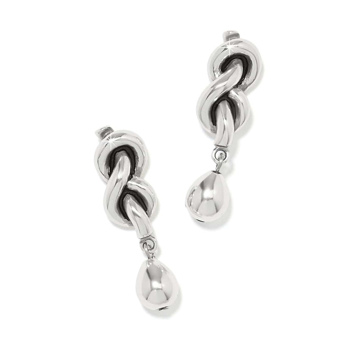 Brighton drop earrings with silver-plated twisted knot design and teardrop dangles on a white background