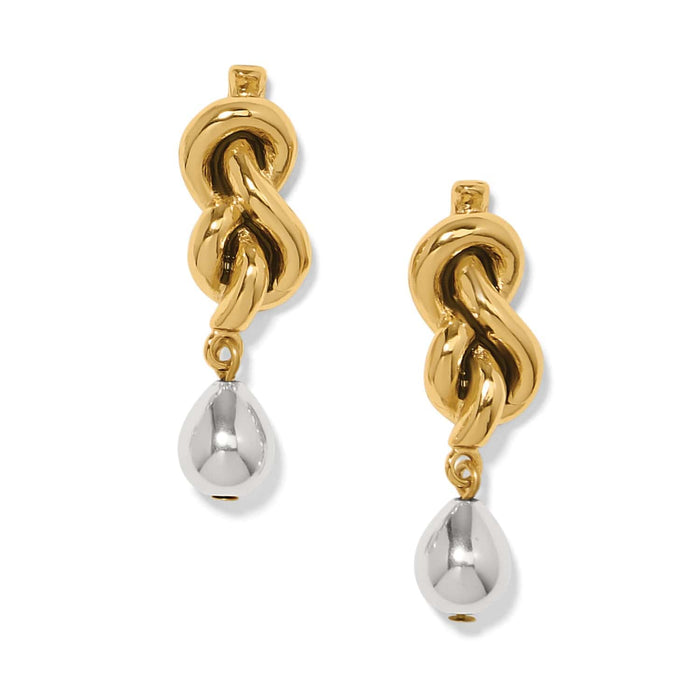 Brighton drop earrings with gold-tone knotted design and silver-tone teardrop accents on a white background