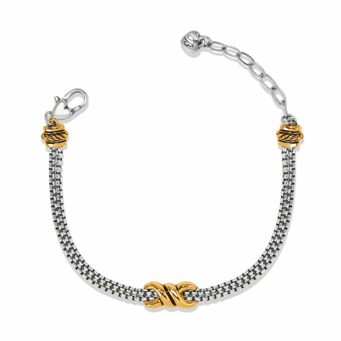 Brighton bracelet with silver-tone chain, two-tone finish, gold accents, and lobster clasp on a white background