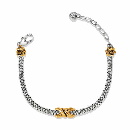 Brighton bracelet with silver-tone chain, two-tone finish, gold accents, and lobster clasp on a white background