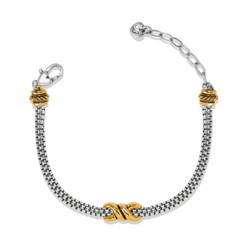 Brighton bracelet with silver-tone chain, two-tone finish, gold accents, and lobster clasp on a white background