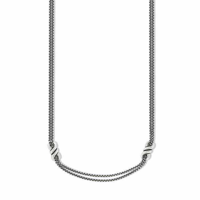 Brighton silver-plated double chain necklace with two decorative wrapped knot stations on a white background
