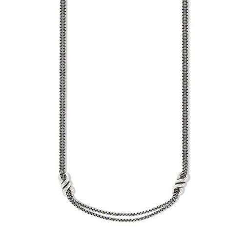 Brighton silver-plated double chain necklace with two decorative wrapped knot stations on a white background