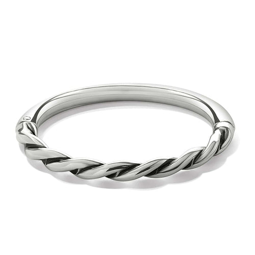 Brighton bangle bracelet with silver-plated finish and twisted rope detail across the front on a white background