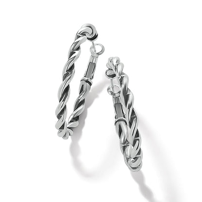 Brighton hoop earrings with twisted rope design and silver-plated finish on a white background