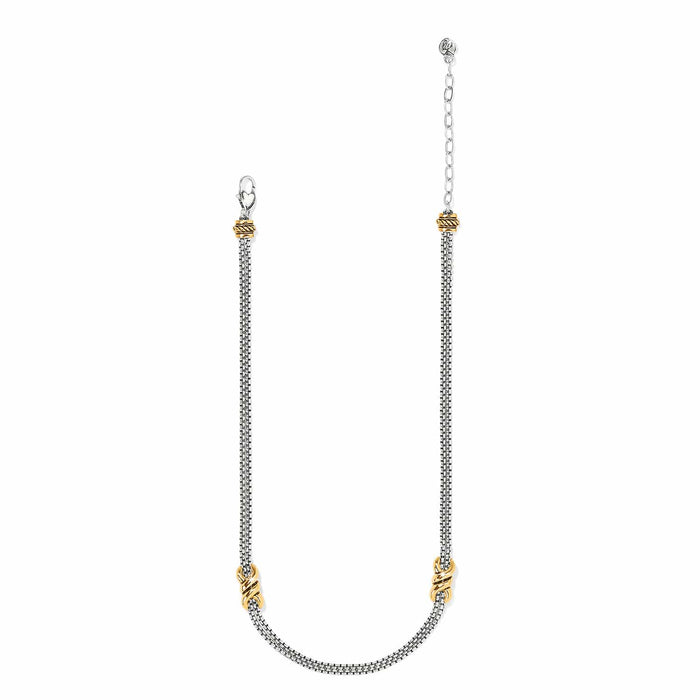 Brighton necklace with silver-tone box chain and two-tone gold wrapped accent stations on a white background