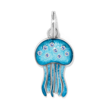 Brighton jellyfish charm with blue enamel, crystal accents, and silver-plated finish on a white background