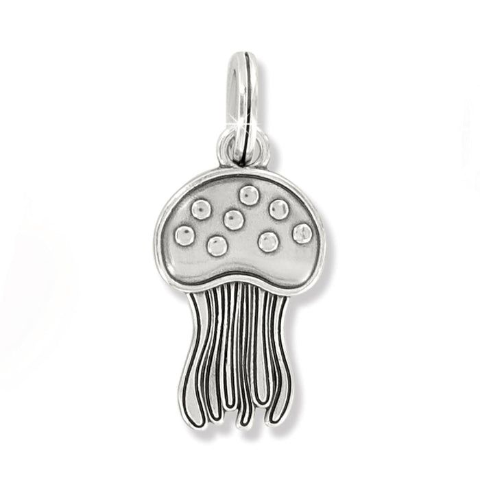 Brighton jellyfish charm with silver-plated finish, dotted enamel dome, and flowing tentacles on a white background