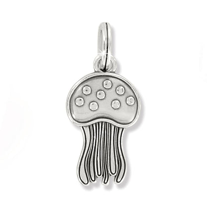 Brighton jellyfish charm with silver-plated finish, dotted enamel dome, and flowing tentacles on a white background