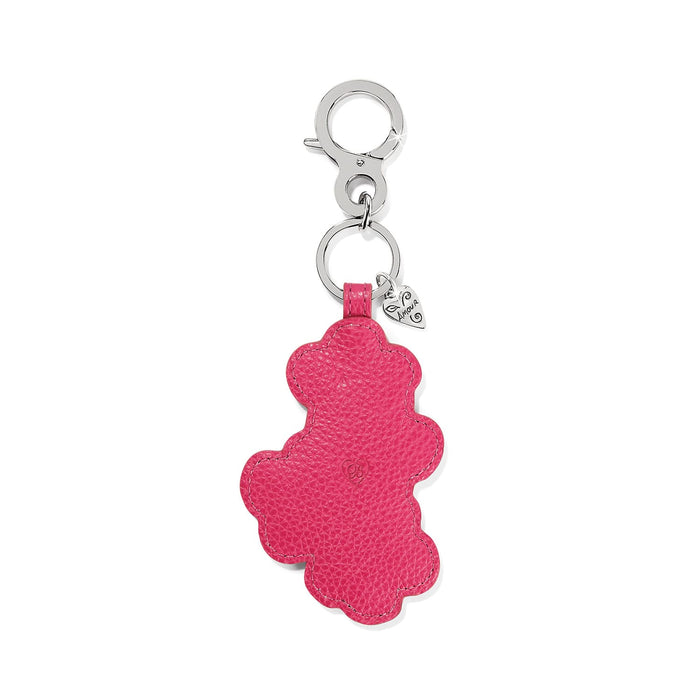 Brighton bear-shaped leather key fob in pink with silver-tone clasp and heart charm on a white background