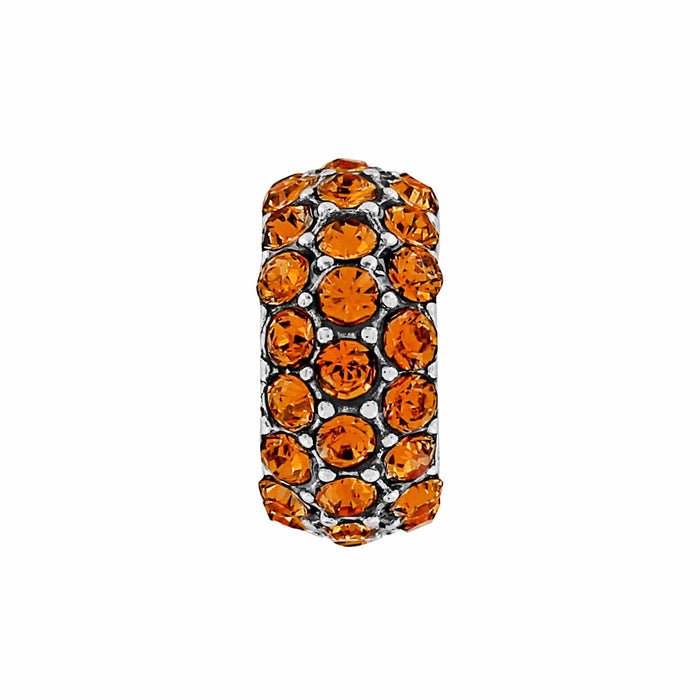Brighton charm bead with orange pavé crystals set in silver-plated band on a white background