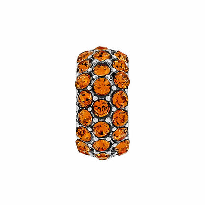Brighton charm bead with orange pavé crystals set in silver-plated band on a white background
