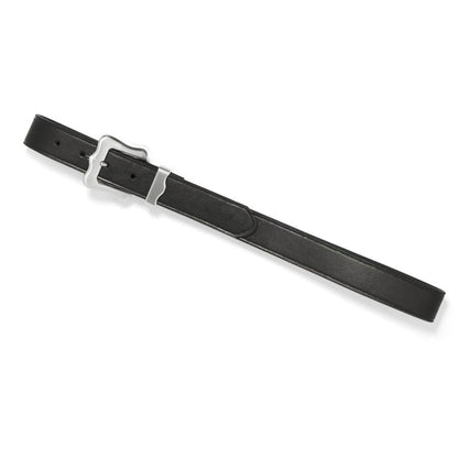 Brighton black leather belt with silver-tone rectangular buckle and single keeper loop on a white background