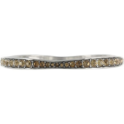 Brighton silver-plated bangle bracelets stacked with orange, purple, clear, pink, green, and blue crystals on a white background