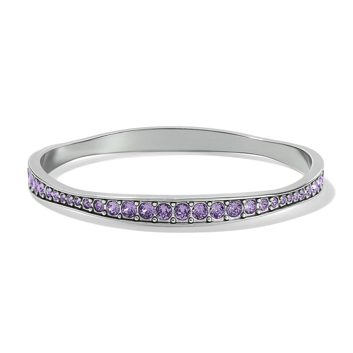 Brighton bangle bracelet with silver-plated finish and pavé purple crystal band on a white background