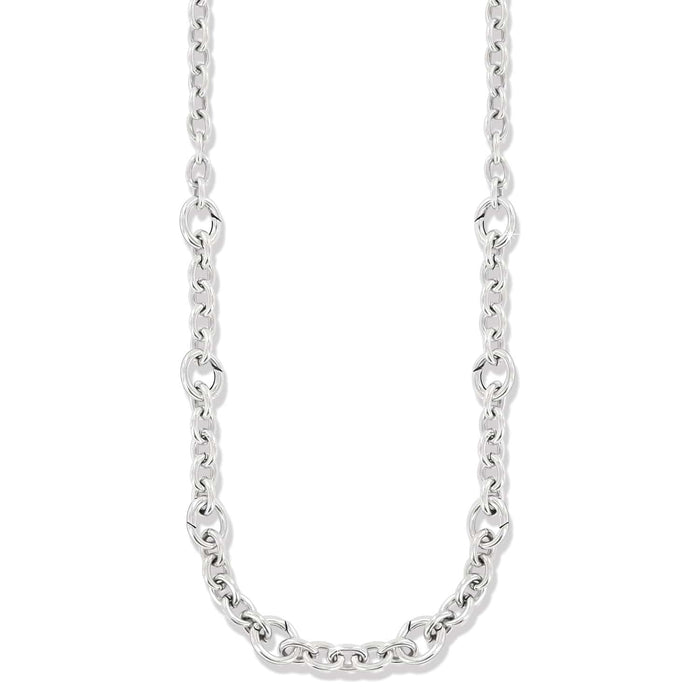 Brighton necklace with silver-plated cable chain and alternating larger round links on a white background