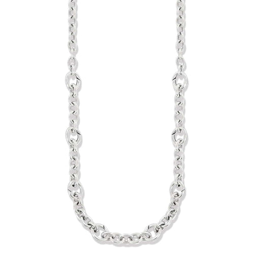 Brighton necklace with silver-plated cable chain and alternating larger round links on a white background
