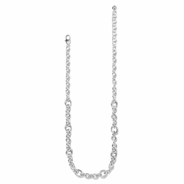 Brighton chain necklace with silver-plated oval links and lobster clasp closure on a white background