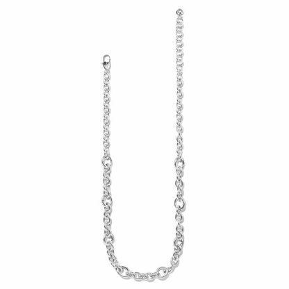 Brighton chain necklace with silver-plated oval links and lobster clasp closure on a white background