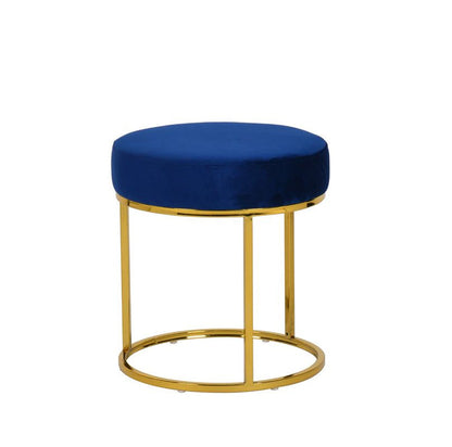 Luxurious Blue Velvet Ottoman with Gold Metal Frame - Chic Round Footstool & Vanity Seat for Home Furniture