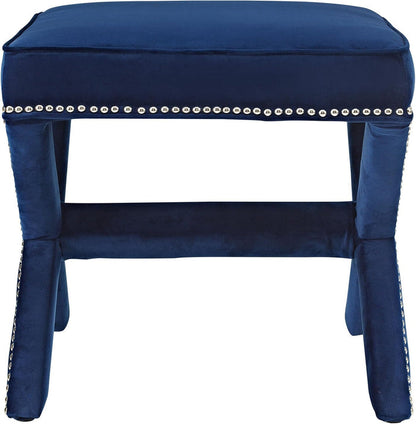 Luxurious Navy Velvet Tufted Pouffe – Modern X-Design Ottoman for Living Room