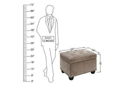 Luxurious Tufted Velvet Storage Ottoman with Nailhead Trim & Dark Wood Legs - Stylish Home Furniture