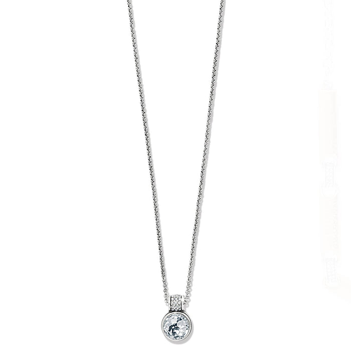 Brighton pendant necklace with round crystal stone and silver-plated pavé crystal bail on a white background