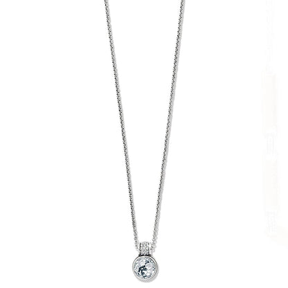 Brighton pendant necklace with round crystal stone and silver-plated pavé crystal bail on a white background