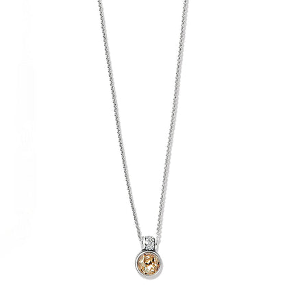 Brighton pendant necklace with round champagne crystal and silver-plated crystal-accented bail on a white background