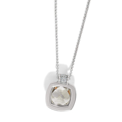 Brighton pendant necklace with square crystal stone and silver-plated frame with crystal accents on a white background