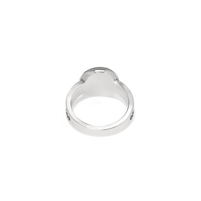 Brighton ring shown from the back with silver-plated polished band and oval bezel setting on a white background