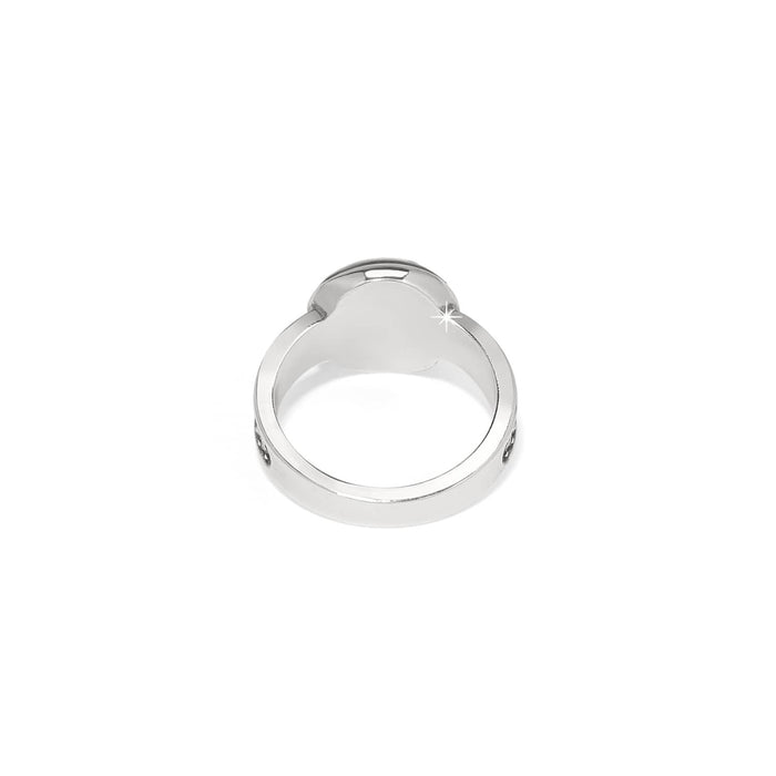 Brighton ring shown from the back with silver-plated band and polished domed setting on a white background