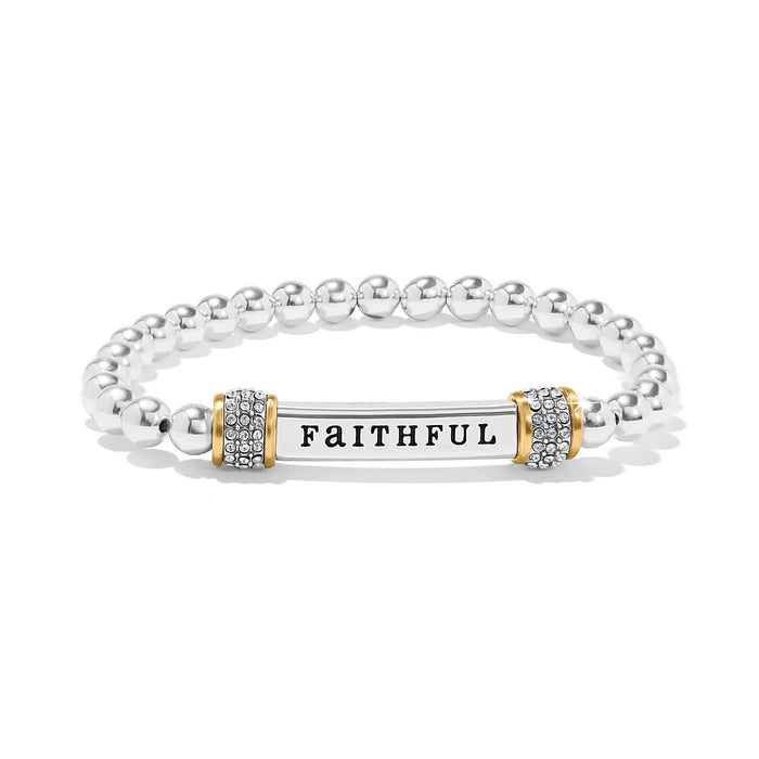 Brighton beaded stretch bracelet with two-tone Faithful bar and crystal accents on a white background