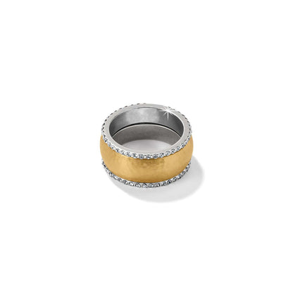 Brighton band ring with gold-plated center and crystal-lined silver-tone edges on a white background