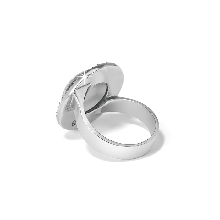 Brighton ring shown from the back with silver-plated band and oval top setting on a white background