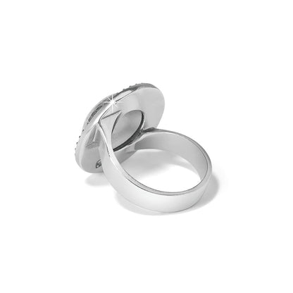 Brighton ring shown from the back with silver-plated band and oval top setting on a white background