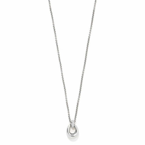 Brighton pendant necklace with silver-plated oval drop, crystal-accented bail, and rolo chain on a white background